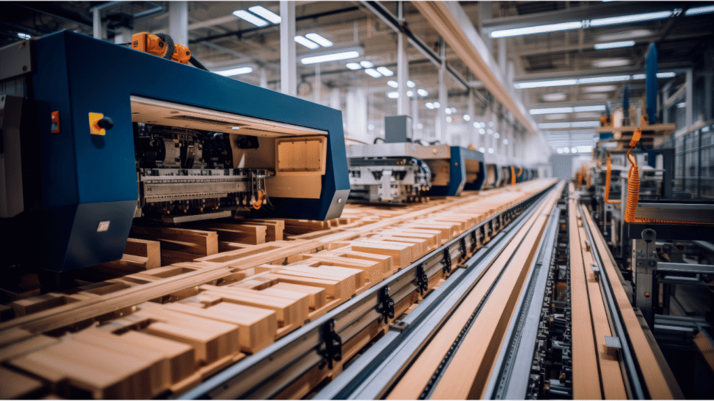 advanced manufacturing line for high precision solid wood pet furniture at solid pet wood factory.