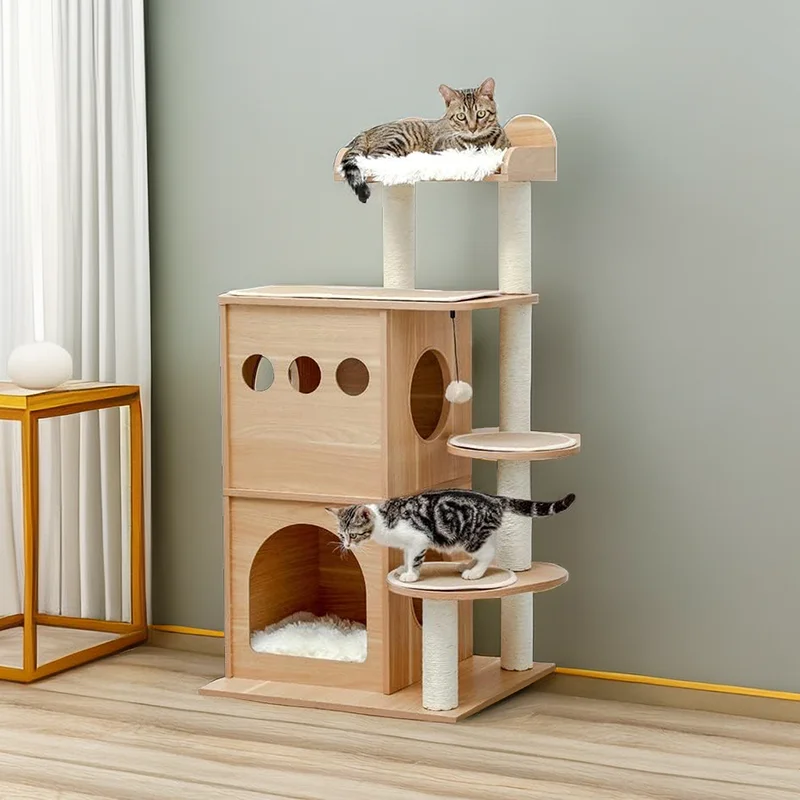 cat tree wooden multi level cat scraper tower nest cat climbing frame