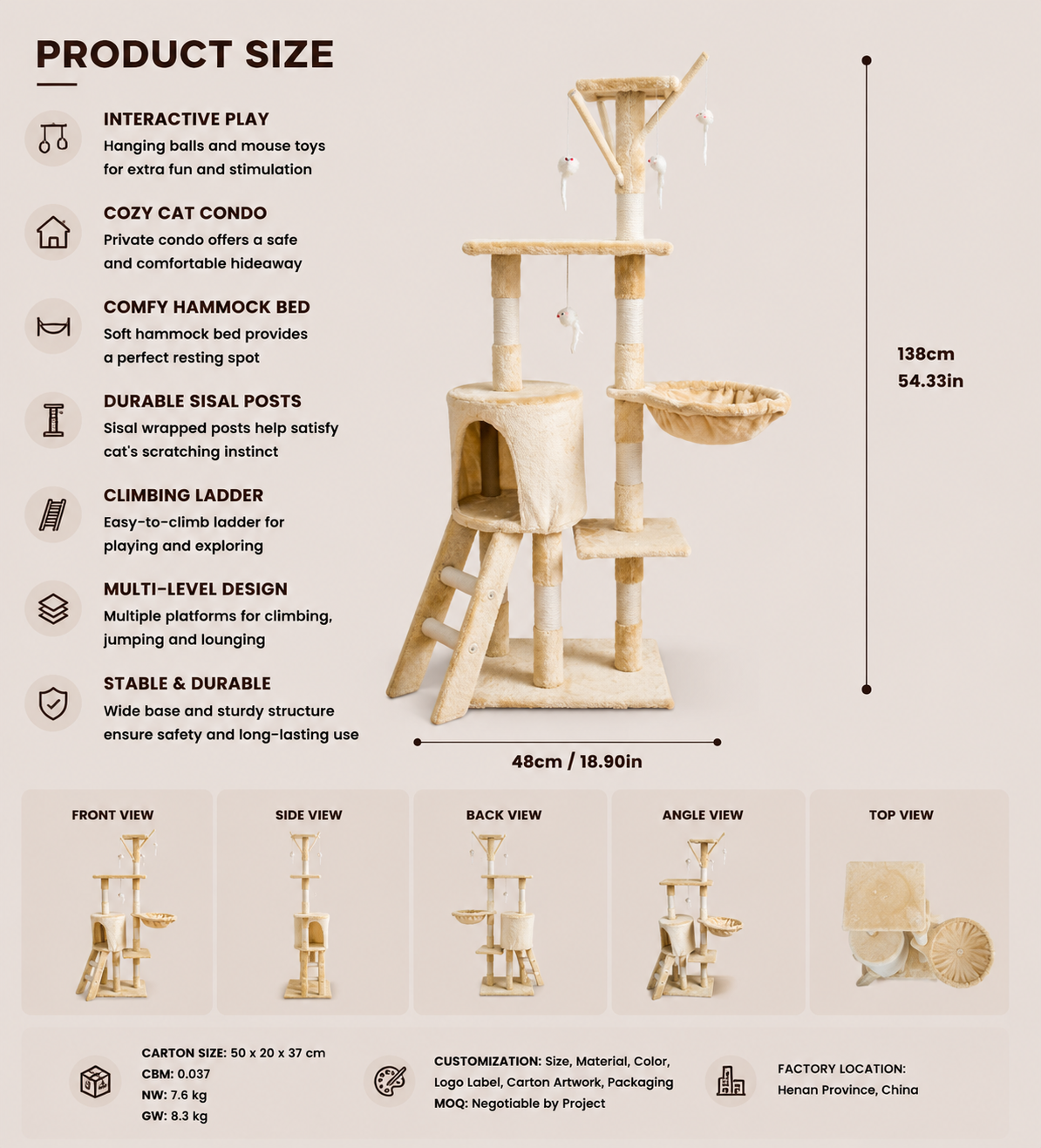 Cat Tree Luxury Five-Level Cotton Rope Version – MT05-M-BM