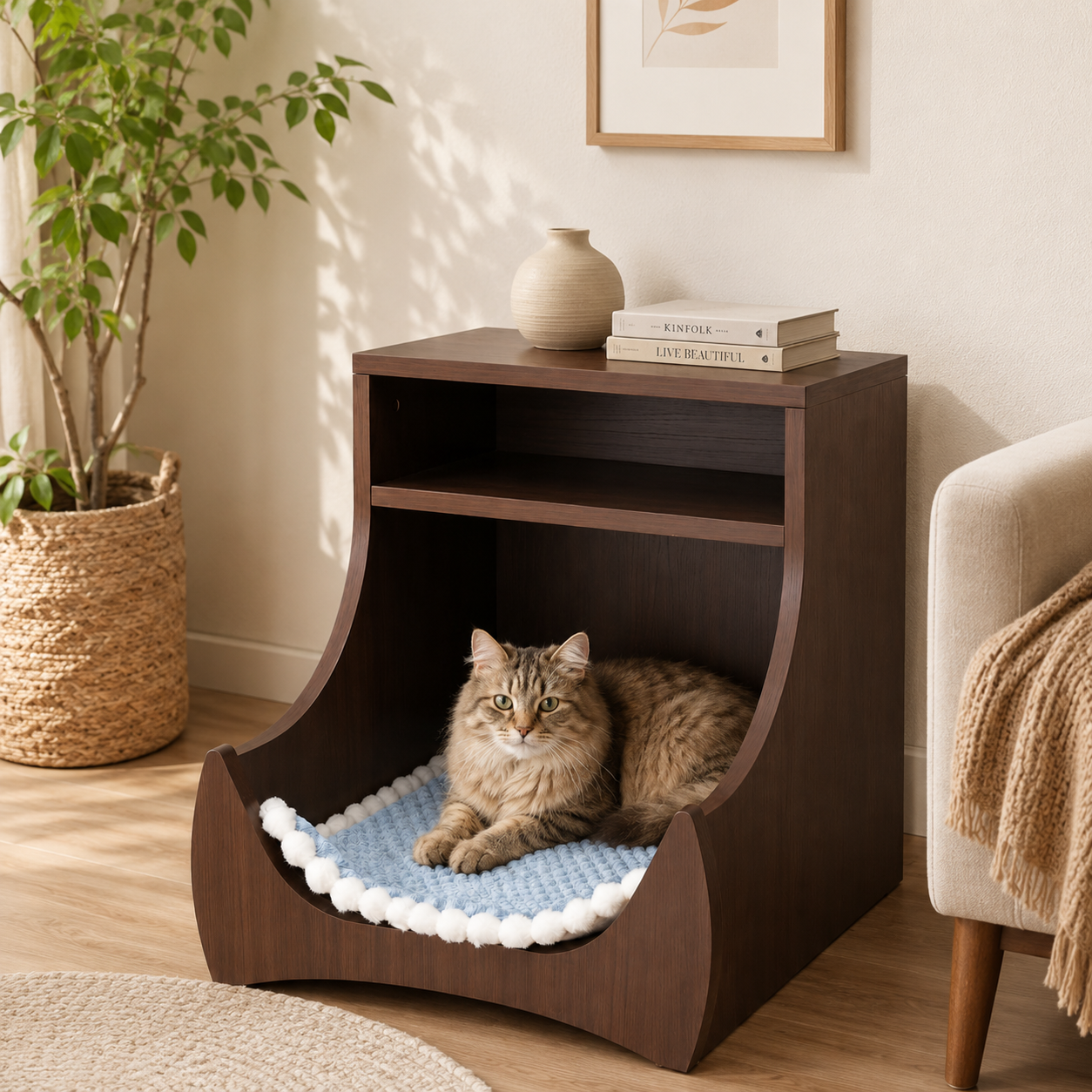 CTT006 pet-friendly cat furniture beside a bed in a modern home