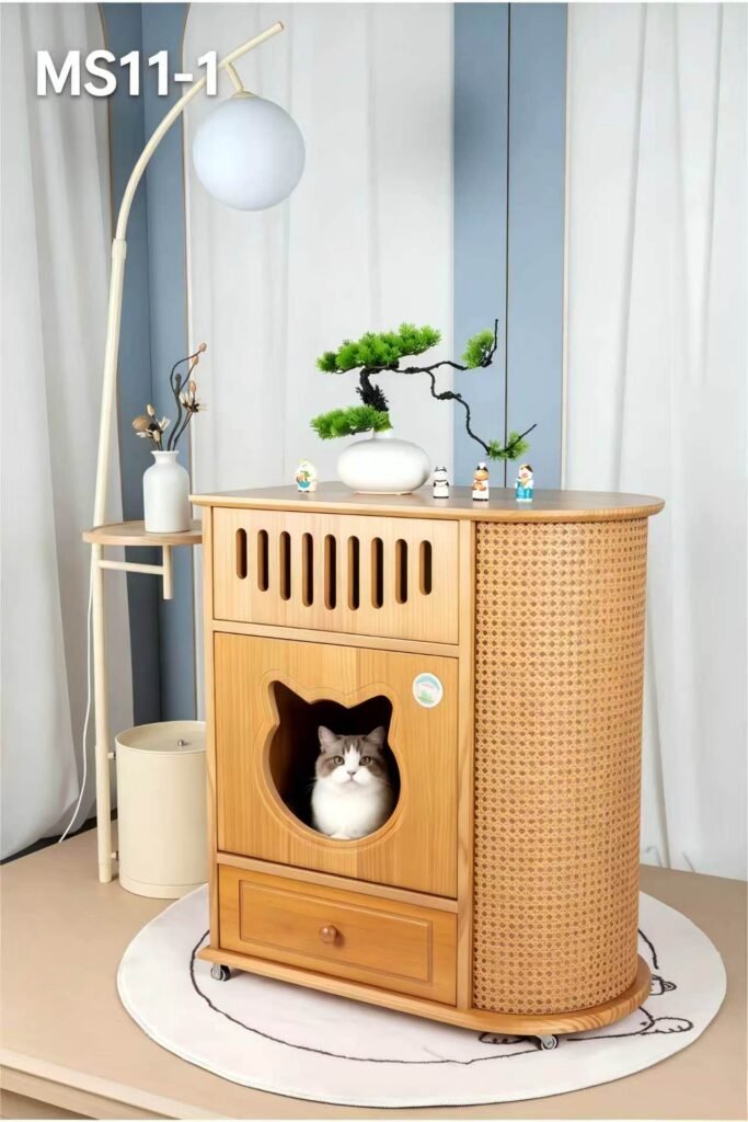 MS11-1 wooden living room cat cabinet with integrated cat hideaway