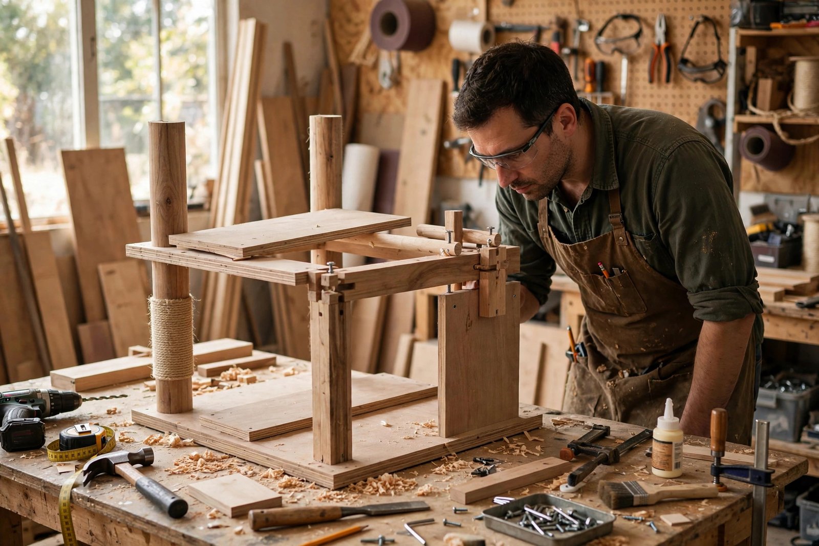 Cat furniture sampling process prototype on the factory bench during first article inspection