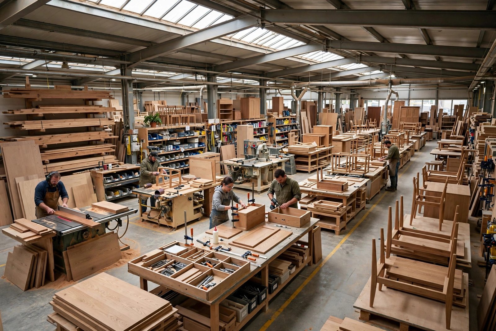 How to audit a pet furniture factory: buyer inspecting the woodworking shop floor